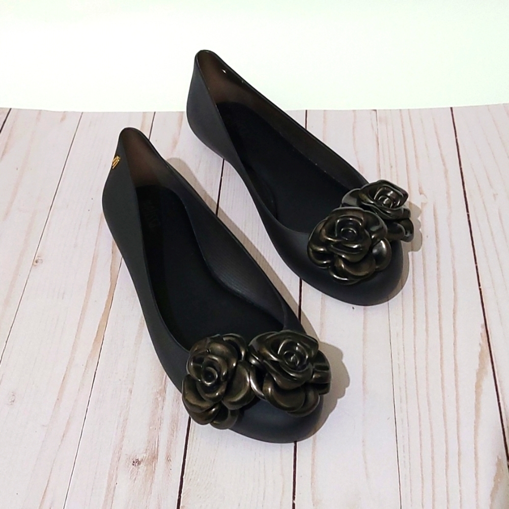 New Melissa Space Love Black Flat Shoes Women Size 8 US